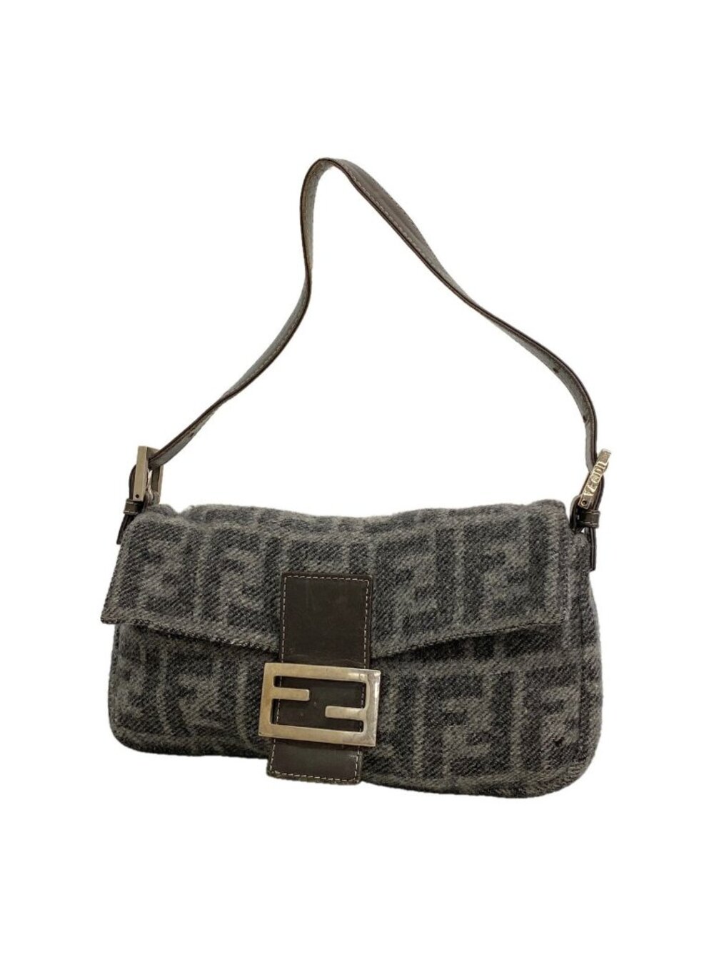 Fendi Handbag Zucca Mamma Bucket Wool Gray Silver
